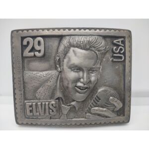 Elvis Presley King of Rock and Roll Postage Stamp vintage belt buckle